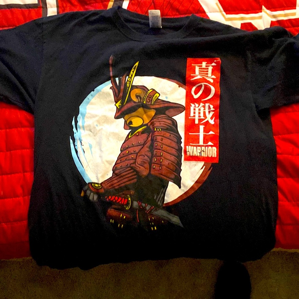 Mostly black Japanese “Warrior bear” shirt. Gildan-size large